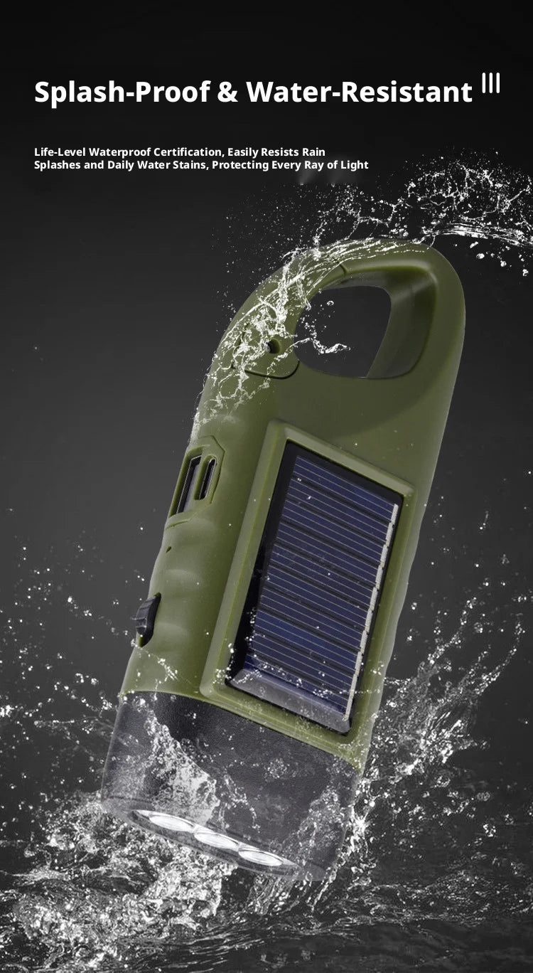 ESMARTER Solar Hand Crank LED Flashlight | Emergency Camping Torch