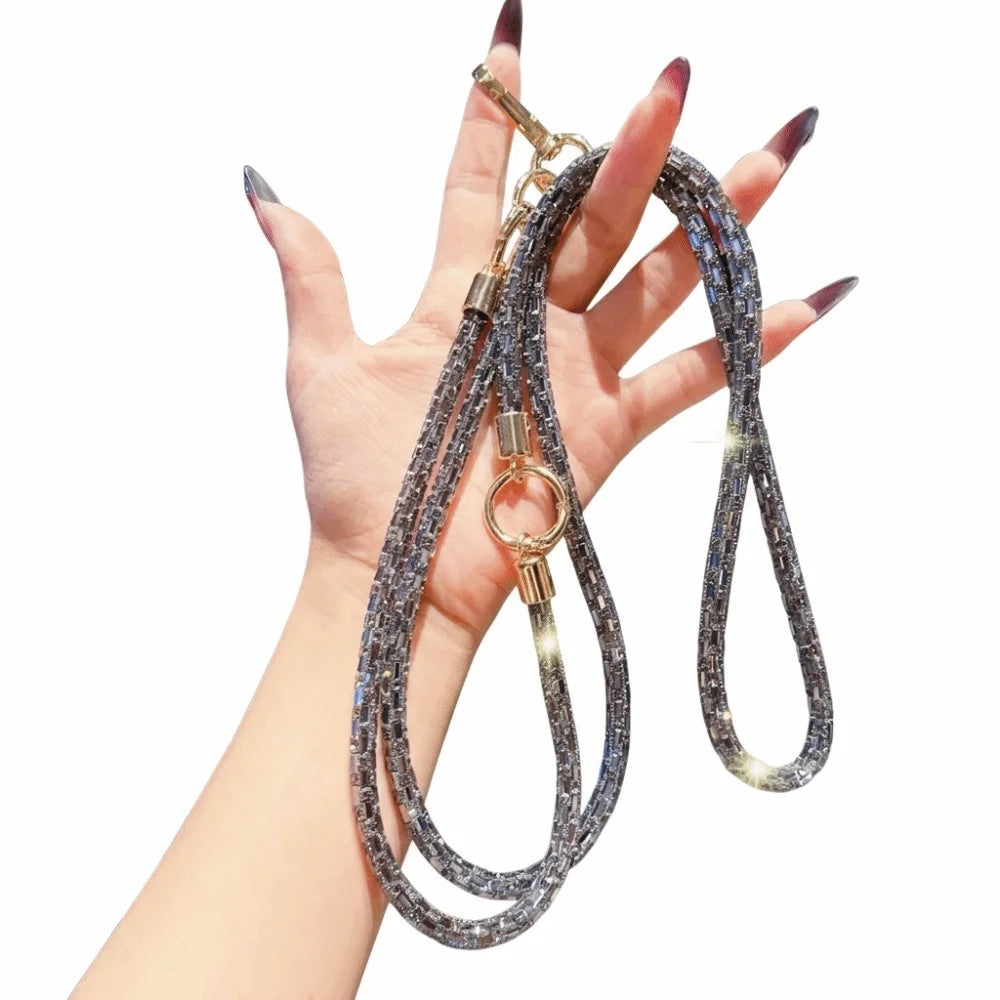 Square Crystal Mobile Phone Lanyard Bright Rhinestone Detachable Design Rhinestone Phone Lanyard Cross Rope Bling Design Oasis Select Grey