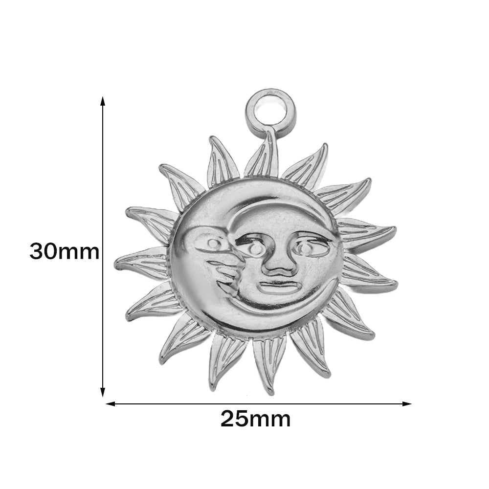 5pcs Stainless Steel Celestial Sun Charms Smile Pendants DIY for Necklace Bracelet Jewelry Making Craft Supplies Party Decor Oasis Select Smile Steel 25x30mm