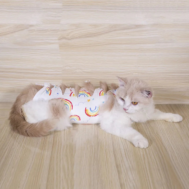 New Strappy Cat Spay Recovery Suit - Cotton Breathable Post Surgery Clothes for Cats - Neutering Weaning Pet Apparel Oasis Select