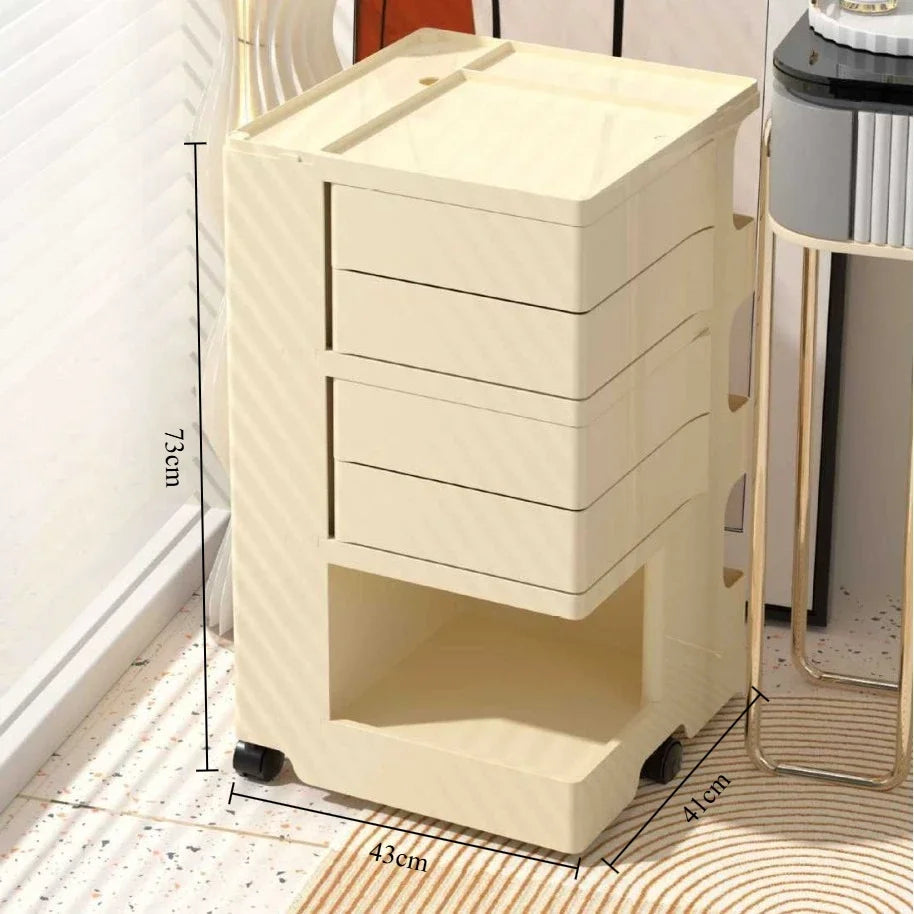 Storage Cabinet Living Room Bedroom Multifunctional Rotatable Cream Wind Bedside Table Trolley Snacks Cosmetics Rack Oasis Select three layers