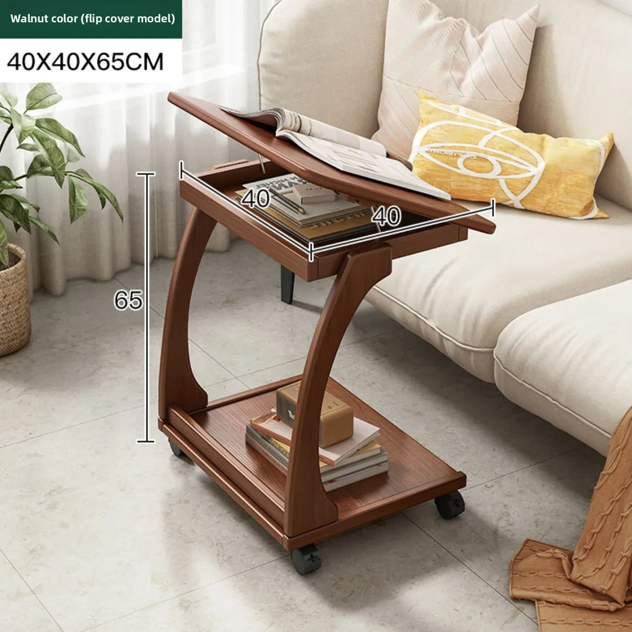 Multi-functional Removable flip solid wood edge few living room household side table sofa small coffee table sturdy and durable Oasis Select Walnut J