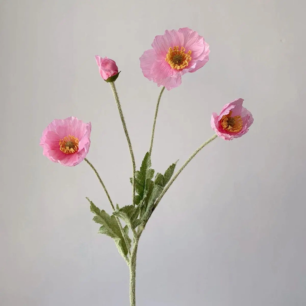 Bridal Real Touch Realistic Gorgeous Flocking Stem Faux Bouquet Silk Plants Fake Poppies Flowers Artificial Papaver Rhoeas Oasis Select fushcia
