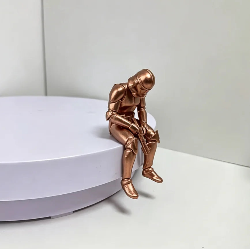 Mini Cool Sitting Soldier Figurine Desktop Hanging Shelf Edge Decor Resin Desk Ornaments for Home Office Bar Quirky Gift for Men Oasis Select Bronze gun 10.5x5cm