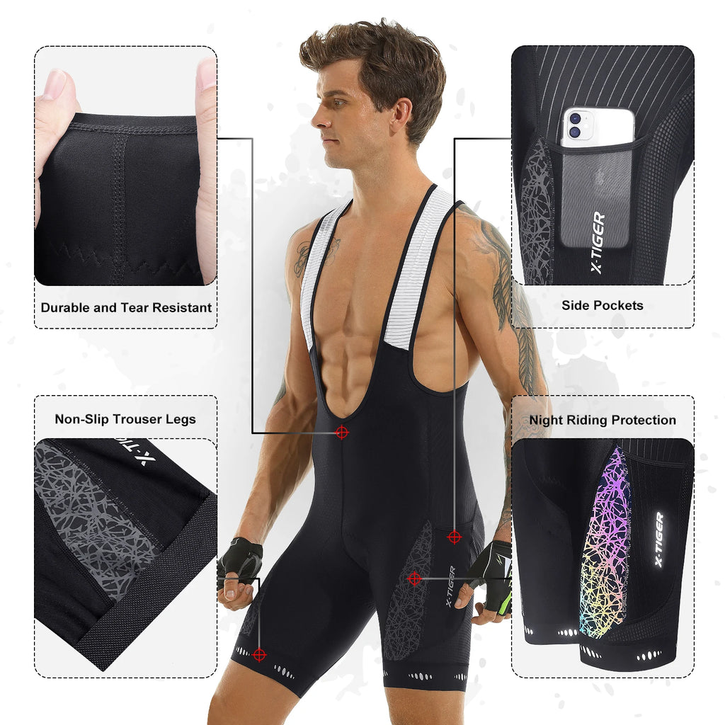 X-TIGER Cycling Bib Shorts Men's 5D Padded Bike Bibs Biking Tights With Pockets Triathlon Pro Licra UPF50+ Bicycle Shorts Oasis Select