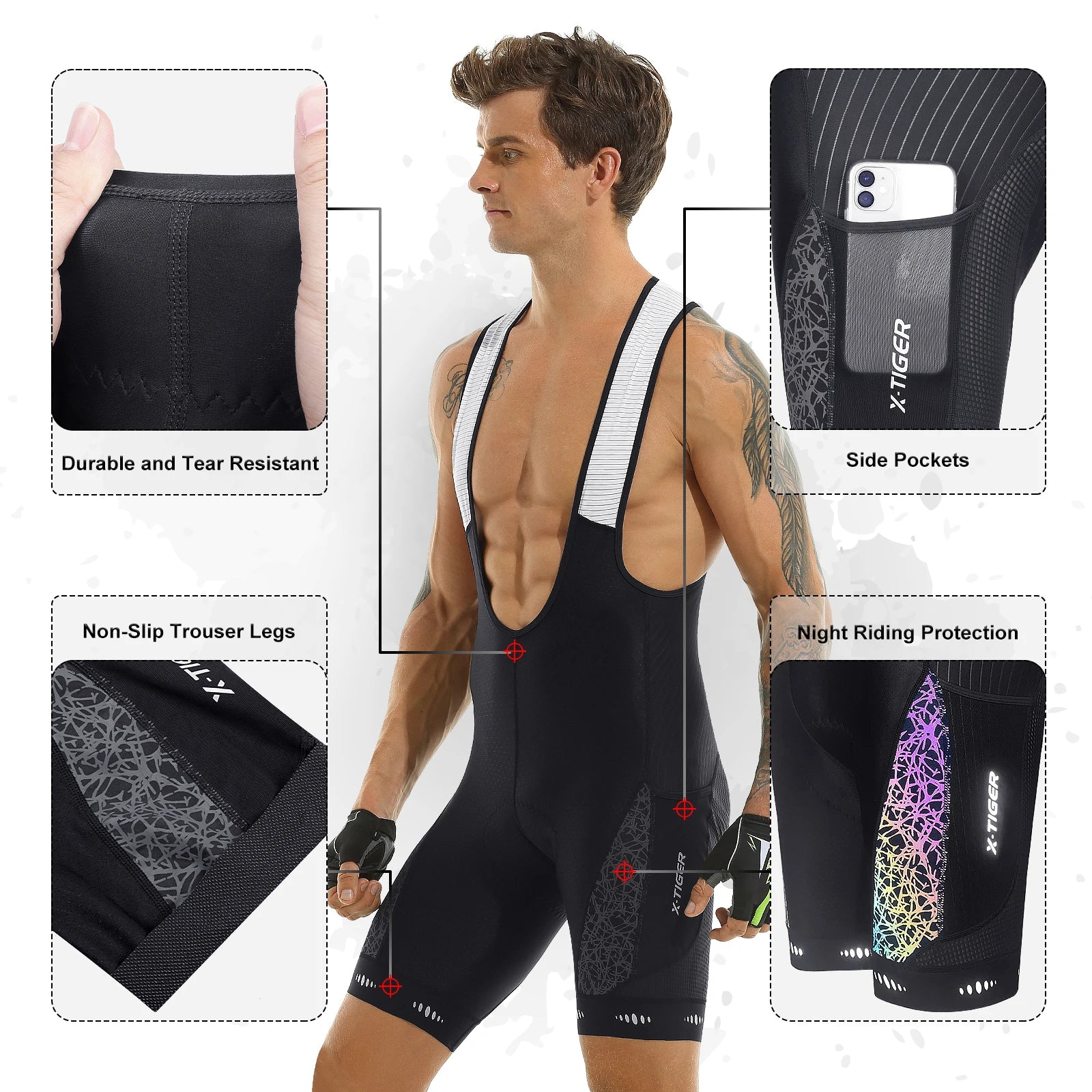 X-TIGER Cycling Bib Shorts Men's 5D Padded Bike Bibs Biking Tights With Pockets Triathlon Pro Licra UPF50+ Bicycle Shorts Oasis Select