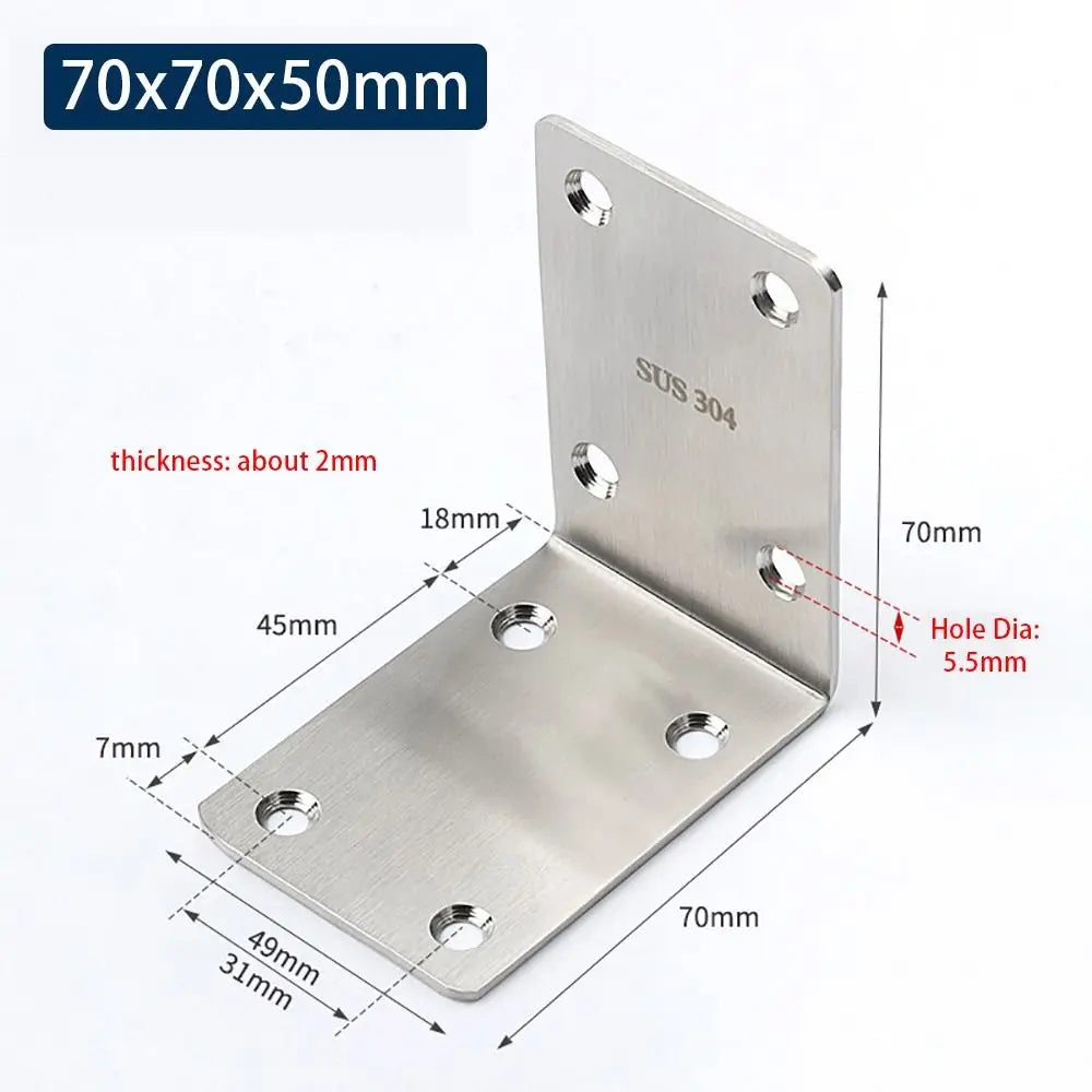 1Pcs Cabinet Screens Wall Angle Bracket Furniture Fastener SUS304 Stainless Steel Corner Brace Joint L Shape Oasis Select 70x70x50mm
