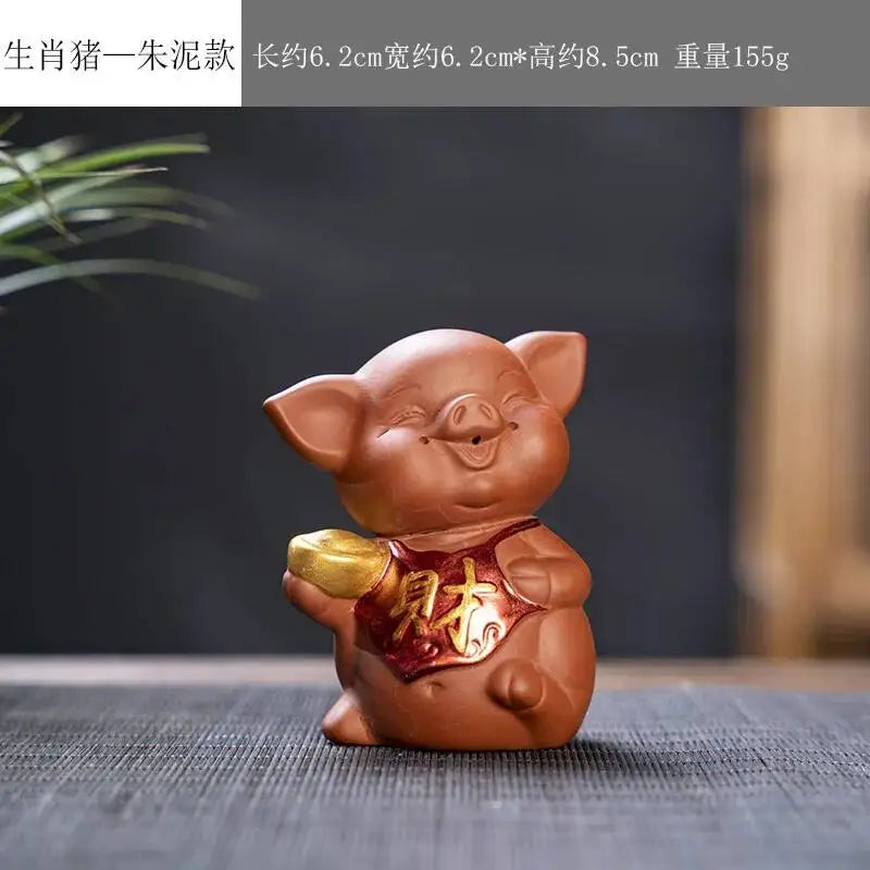 Zisha Twelve Zodiac Creative Tea Pet Ornaments Nurturable Tea Play Tea Accessories Cute Zodiac Small Ornaments Oasis Select Zhu Ni x Pig