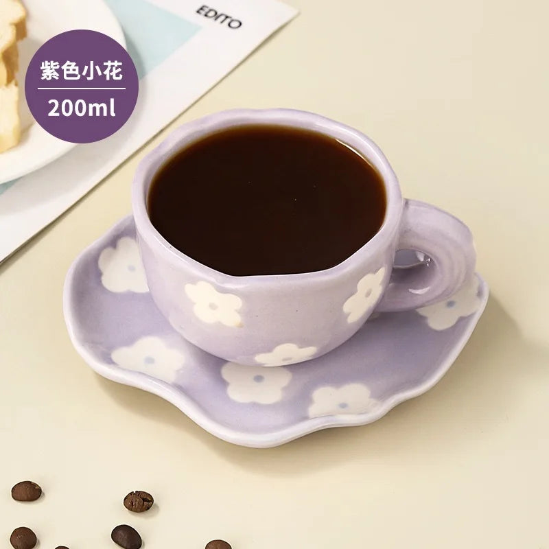 180Ml Handmade Ceramic Coffee Cup and Saucer for Afternoon Tea Milk Cup and Saucer Latte Cup Dessert Plate Creative Gift Oasis Select 180ml Flower