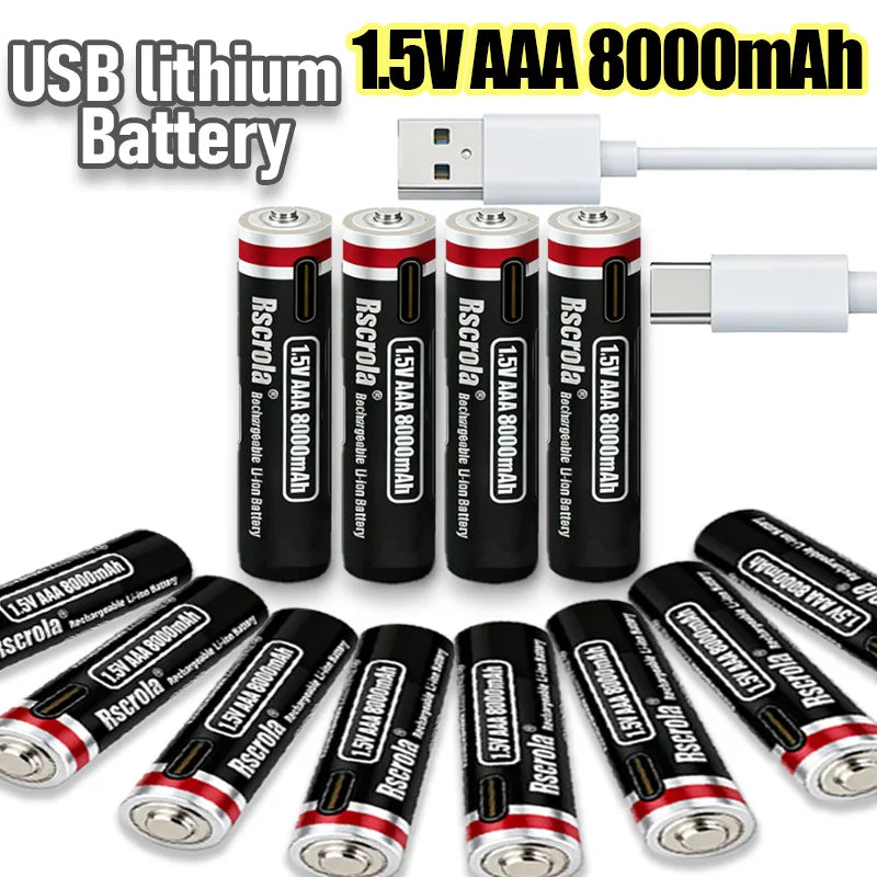 2026 New 1.5V AAA Rechargeable Li-Ion Battery 8000mAh Type-C Fast Charging for Smart Home, Toys, Shavers, Mouse, Flashlights Oasis Select