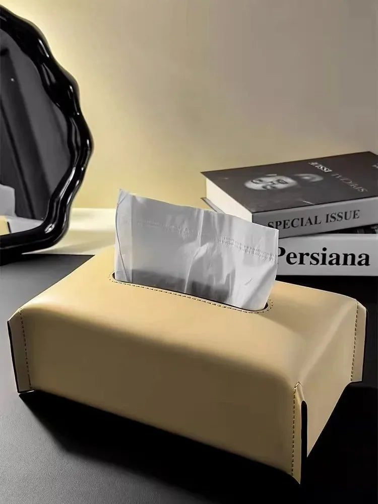 Modern Woven Leather Tissue Box Napkin Case Luxury Tissue Paper Holder Desktop Coffee Table Tissue Box Livingroom Decoration Oasis Select