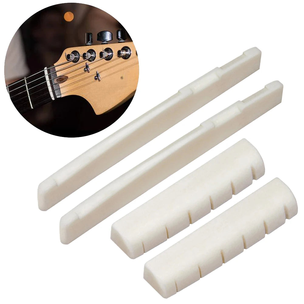 2 Sets 4 Pcs 6 String Acoustic Guitar Bone Bridge Saddle 72mm And Nut 43mm Cow Bone Nut Top Folk Pillow Folk Bottom Pillow Oasis Select Default Title