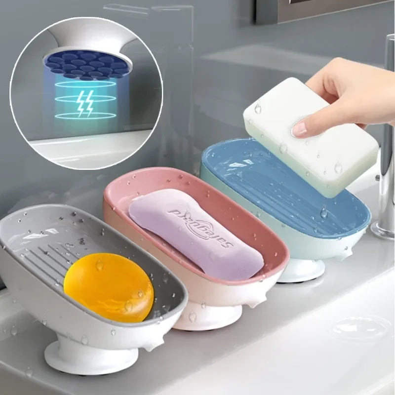 1Pcs Bathroom Soap Dishes Holder Self Draining Soap Box with Super Suction Portable Soap Container for Bathroom Accessories Oasis Select