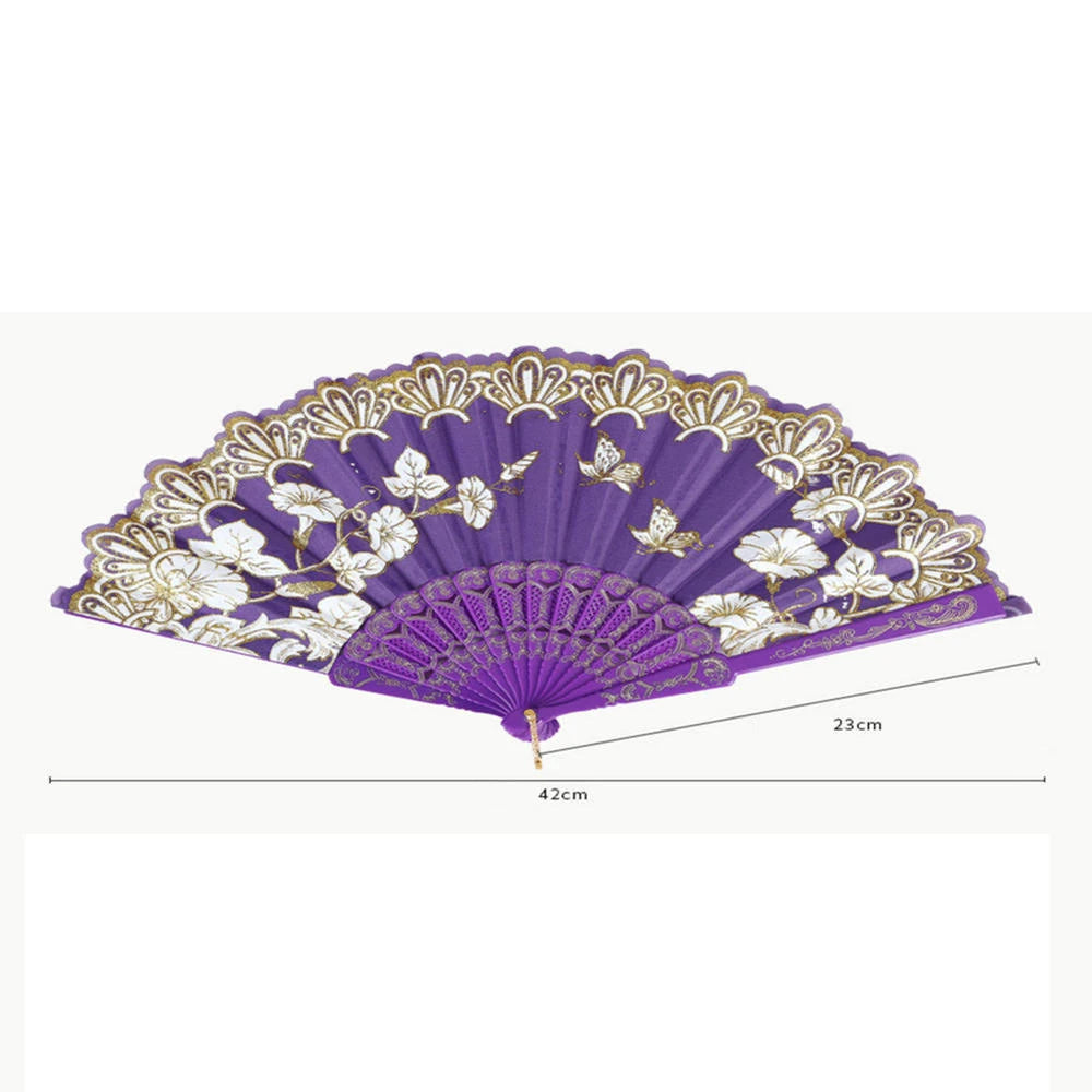 Chinese Style Folding Dance Fans Wedding Party Lace Silk Hand Held Flower Fan Vintage Lace Hand Held Fan Women Girl Photo Prop Oasis Select