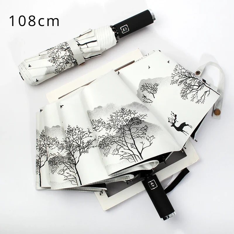 Automatic Double Sunny Umbrella Large Sunshade Sunblock Folding Retro Oil Painting Umbrella Oasis Select 108cm 7