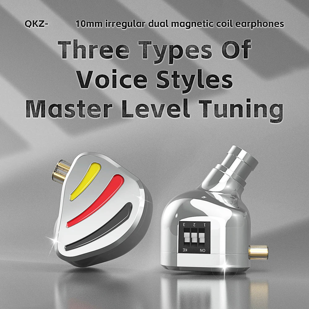 QKZ Earphones HIFI Monitoring Vocal 3-Level Tuning Switch Metal Heavy Bass Earbuds Dynamic Sport Music Headsets D-Fi Castor Oasis Select