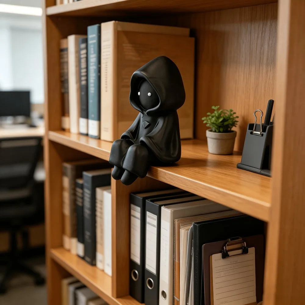 Mysterious Hooded Death Figurine 3DPrinted Cute Sitting Ghost Statue Computer Screen Decor Home Decor Miniature Desktop Ornament Oasis Select