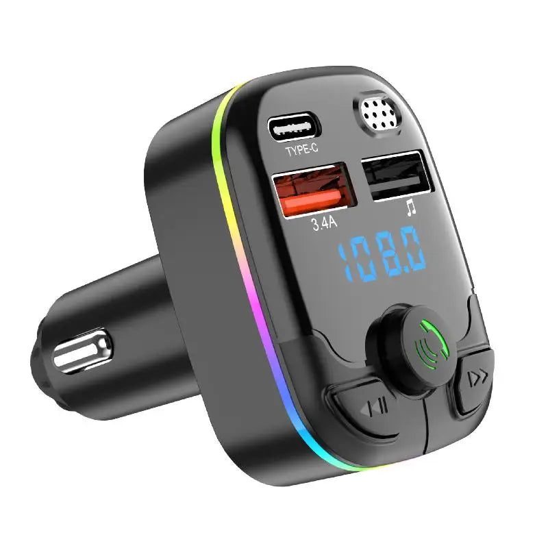 Car Charger Bluetooth 5.0 FM Transmitter Handsfree PD Type-C Dual USB Ambient Player MP3 Charger Type-C Wireless Light Oasis Select