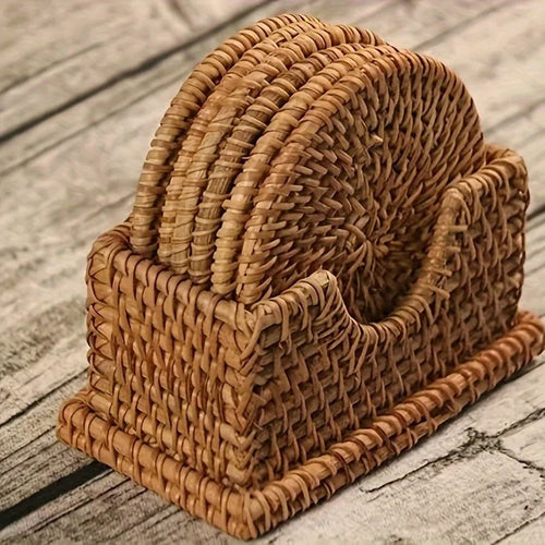 1/6pcs Handcrafted Rattan Coaster - Autumn Vine Design, Heat-Resistant Pot Mat for Kitchen & Dining, Wooden Tea Accessory Oasis Select