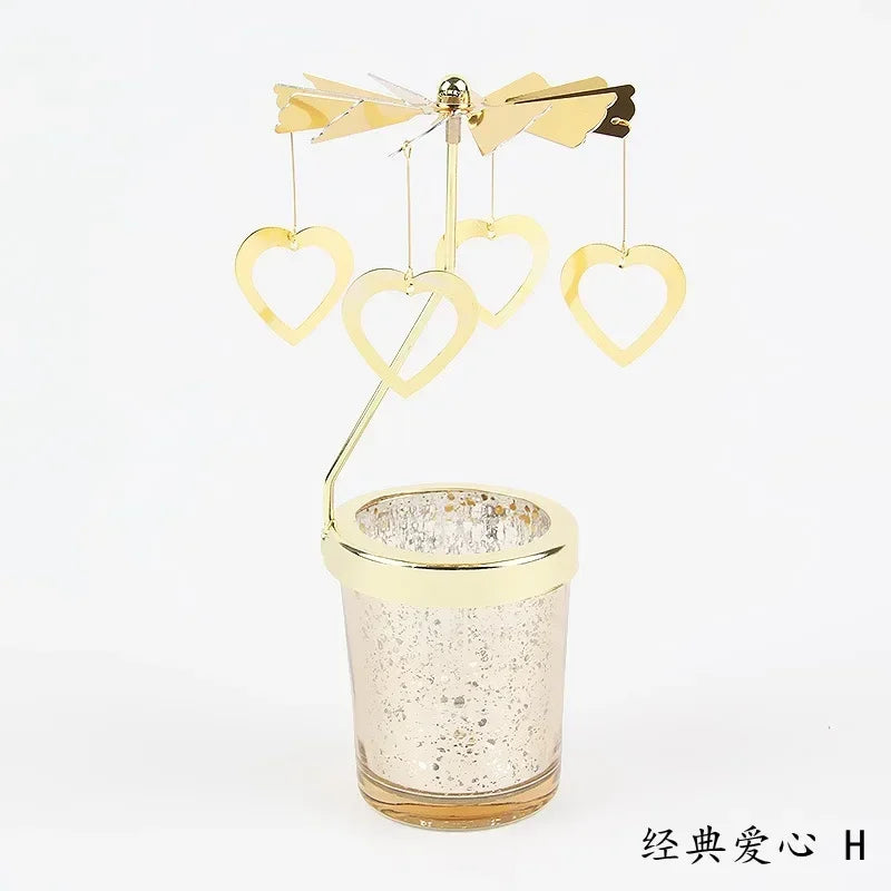 Gold Romantic Rotating Candlesticks Home Christmas Party Decoration Snowman Rotation Spinning Carrousel Tea Light Candle Holder Oasis Select H