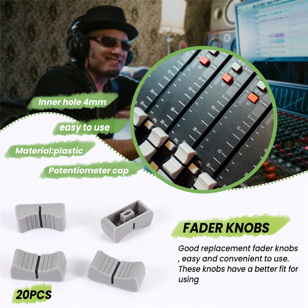 20Pcs 24mmx11mmx10mm Console Mixer Slider Fader Knobs Replacement for Potentiometer Gray Knob Black Mark Oasis Select