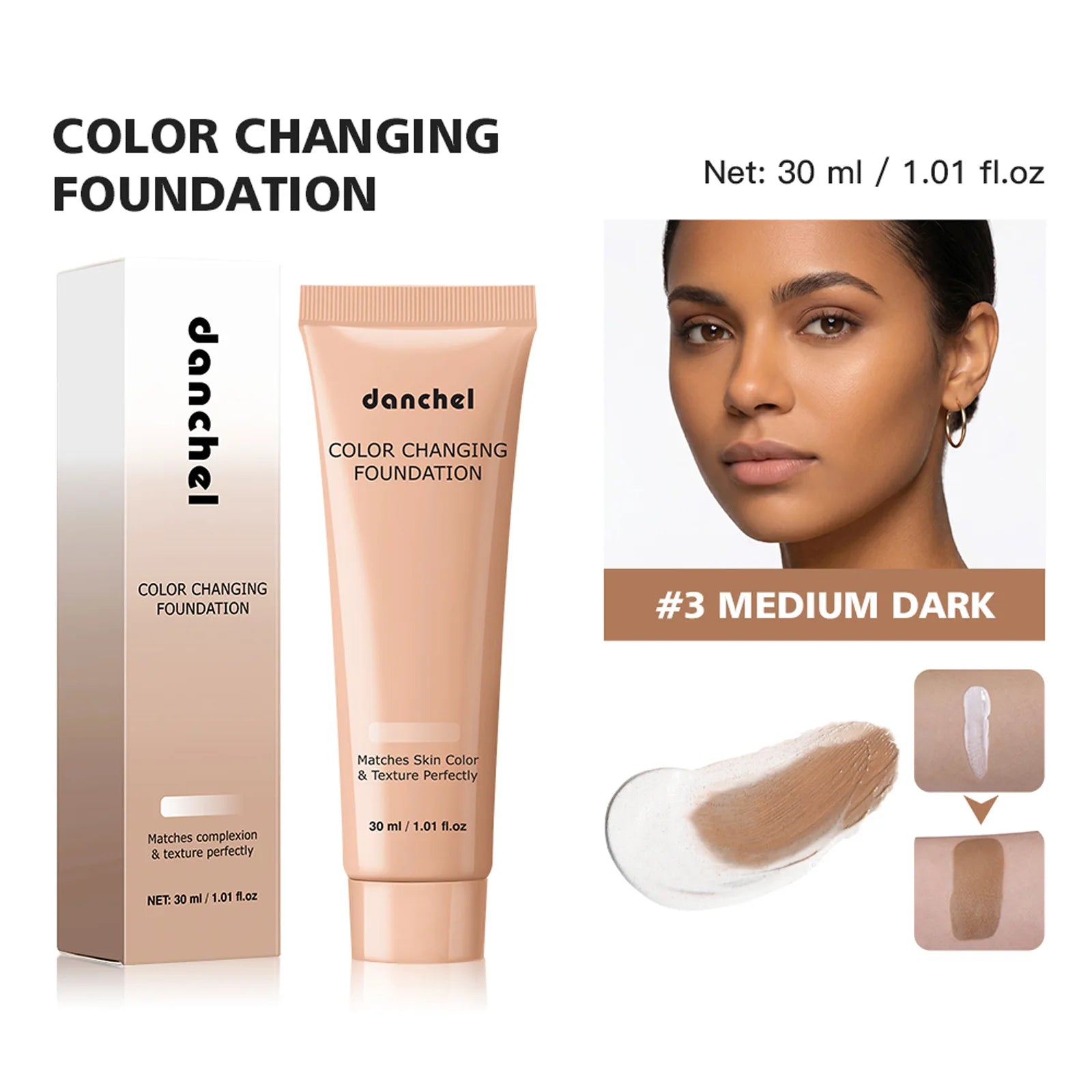 30ml Hydrating Color Changing Foundation, Lightweight Isolation Even Skin Tone Natural BB Cream Oasis Select Medium Dark