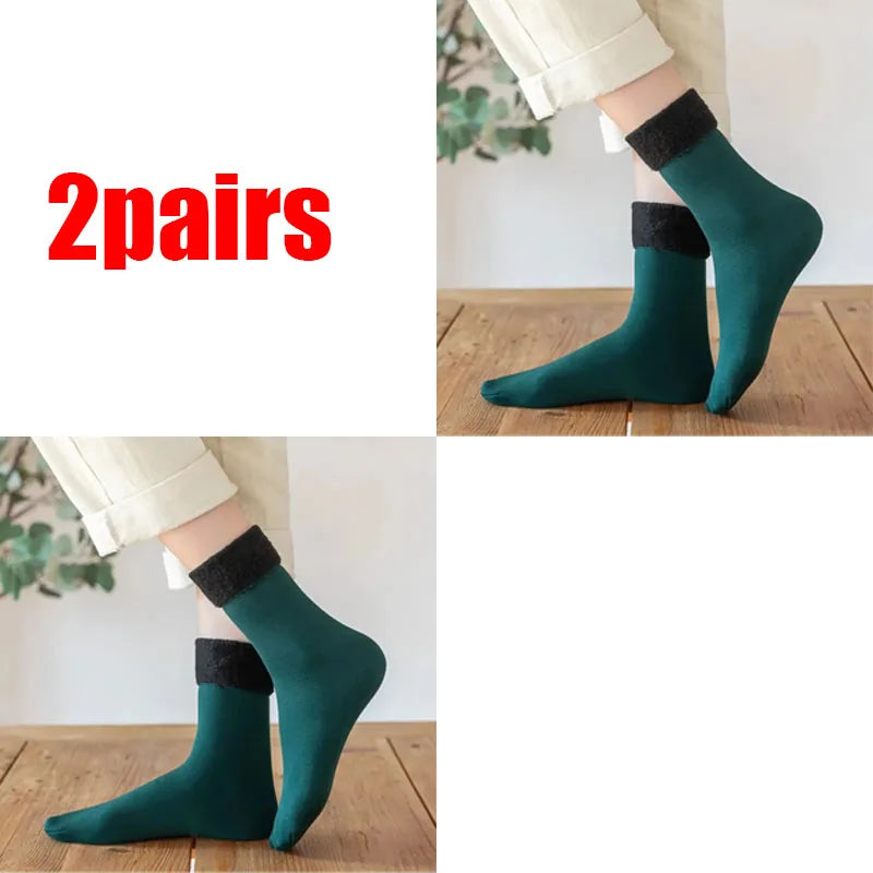 1/3/5pairs Women'S Velvet Thick Floor Socks Home Sleeping Socks Winter Warm Soft Warm Plush Sock Girls Solid Color Velvet Socks Oasis Select green 2