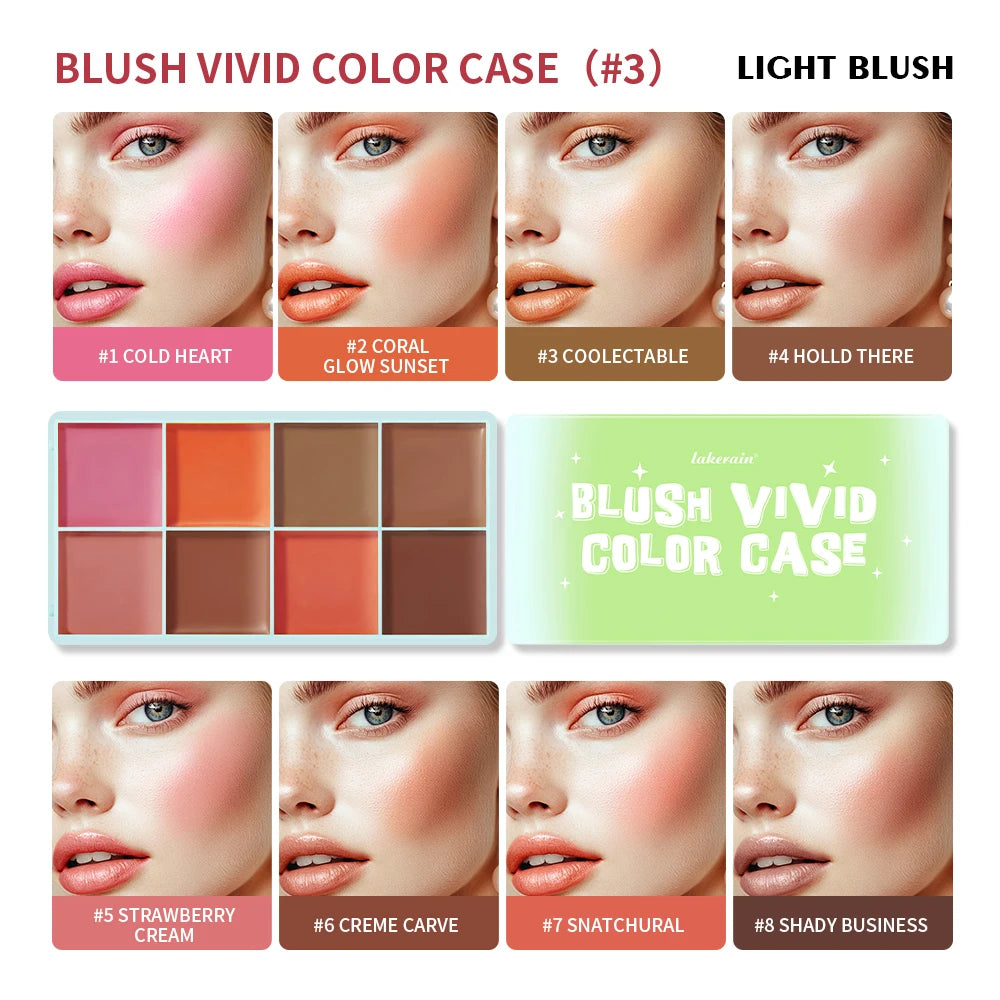 8Colors Cream Highlighter/Brow/Blush Palett Face Brighten Highlighter Blush&Contouring Shimmer Waterproof Makeup Tool Cosmetics Oasis Select blush A