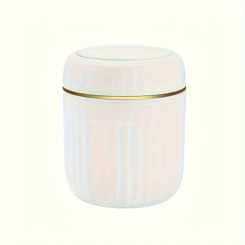 Mini Desktop Trash Can with Lid Elegant Plastic Waste Bin Portable Round Garbage Bin for Office Desk, Bedroom Vanity Oasis Select