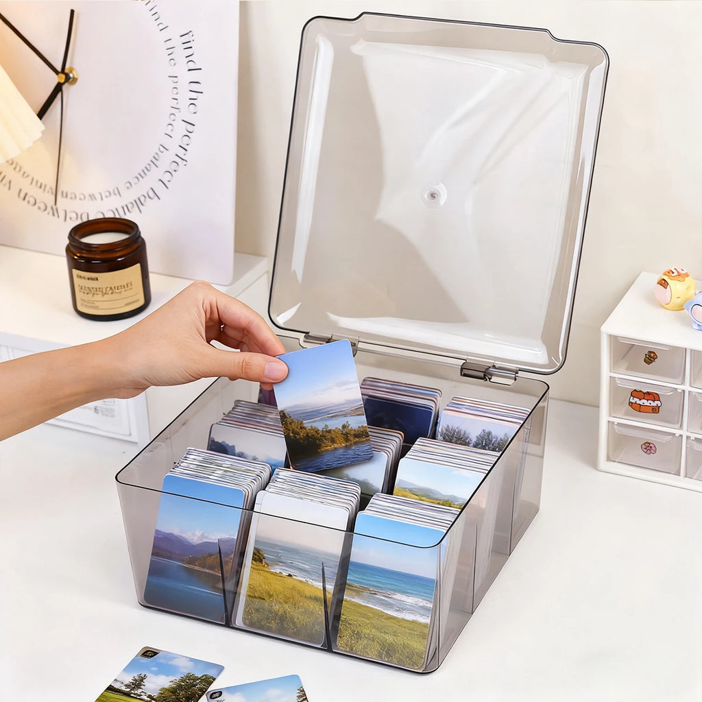 1pc Multifunctional Transparent Black/Transparent Acrylic Card Storage Box with 9 Compartments That Can Hold Over 1500 Postcards Oasis Select