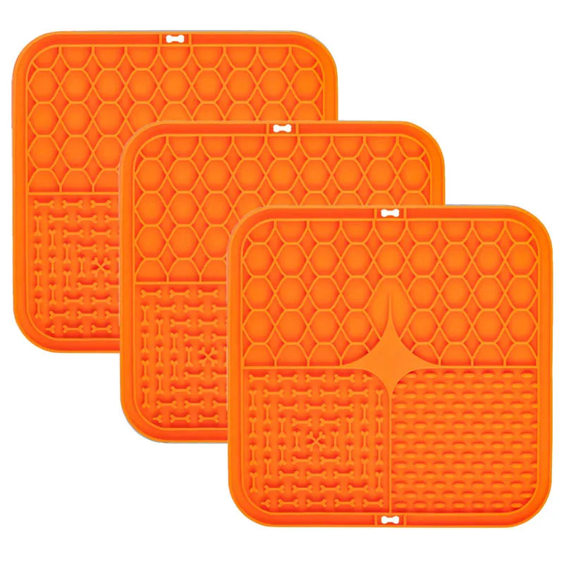 Food Grade Silicone Pet Dog and Cat Anti-Choking Slow Eating Tableware Tray Licking Mat Licking Plate Pet Yogurt Placemat Oasis Select orange-3pcs 15.5cmX15.5cm