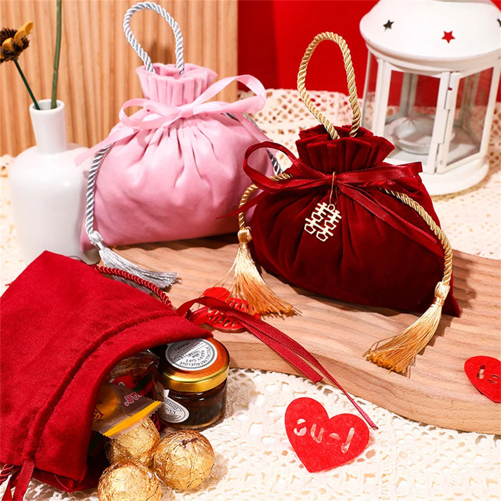Velvet Candy Box Gift Bag Velvet Cloth Drawstring Tassel Bag Wedding Party Candy Pouches Wedding Party Fashion Drawstring Pocket Oasis Select
