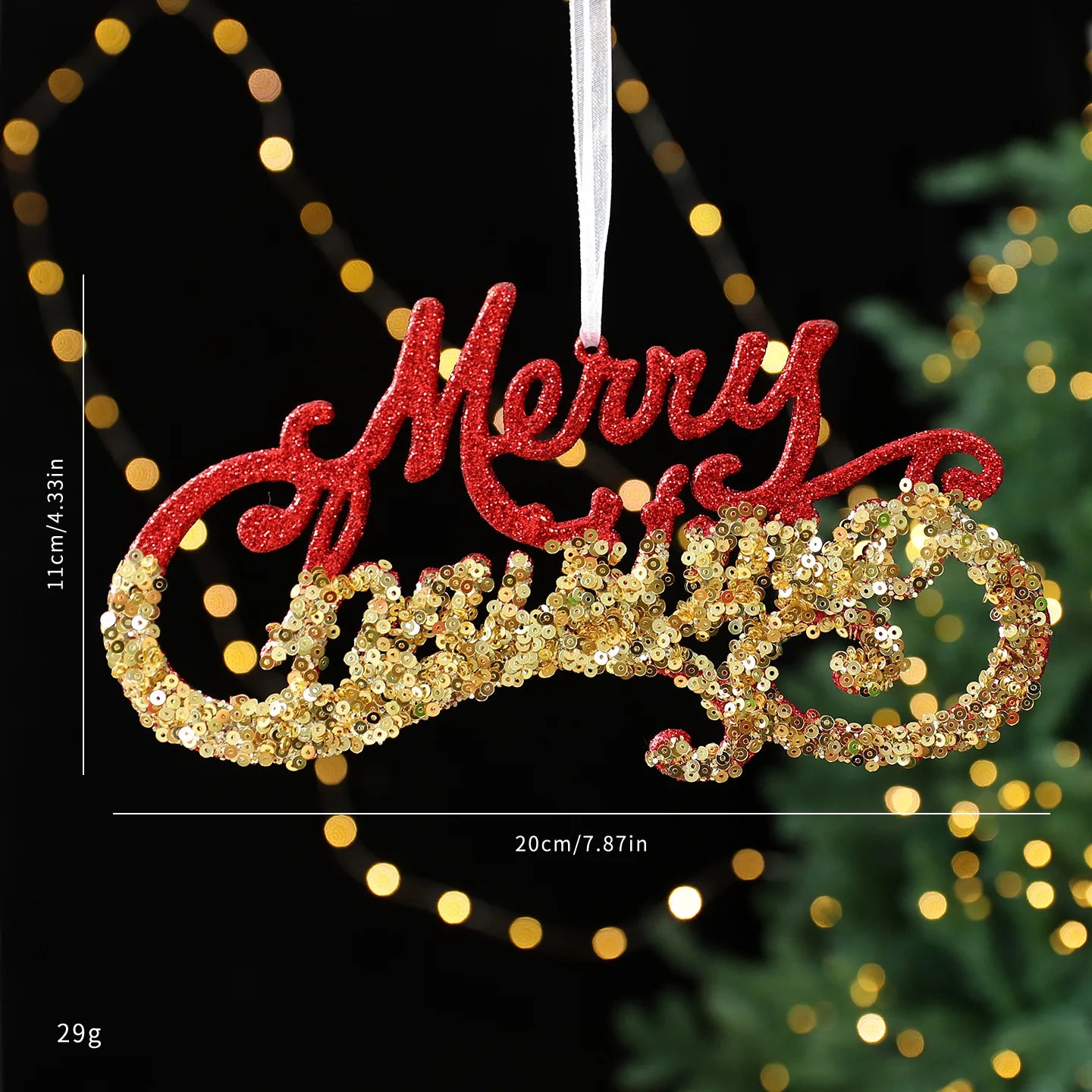 Red Glitter Christmas Tree Pendant – Gold Sequins & Snowflake