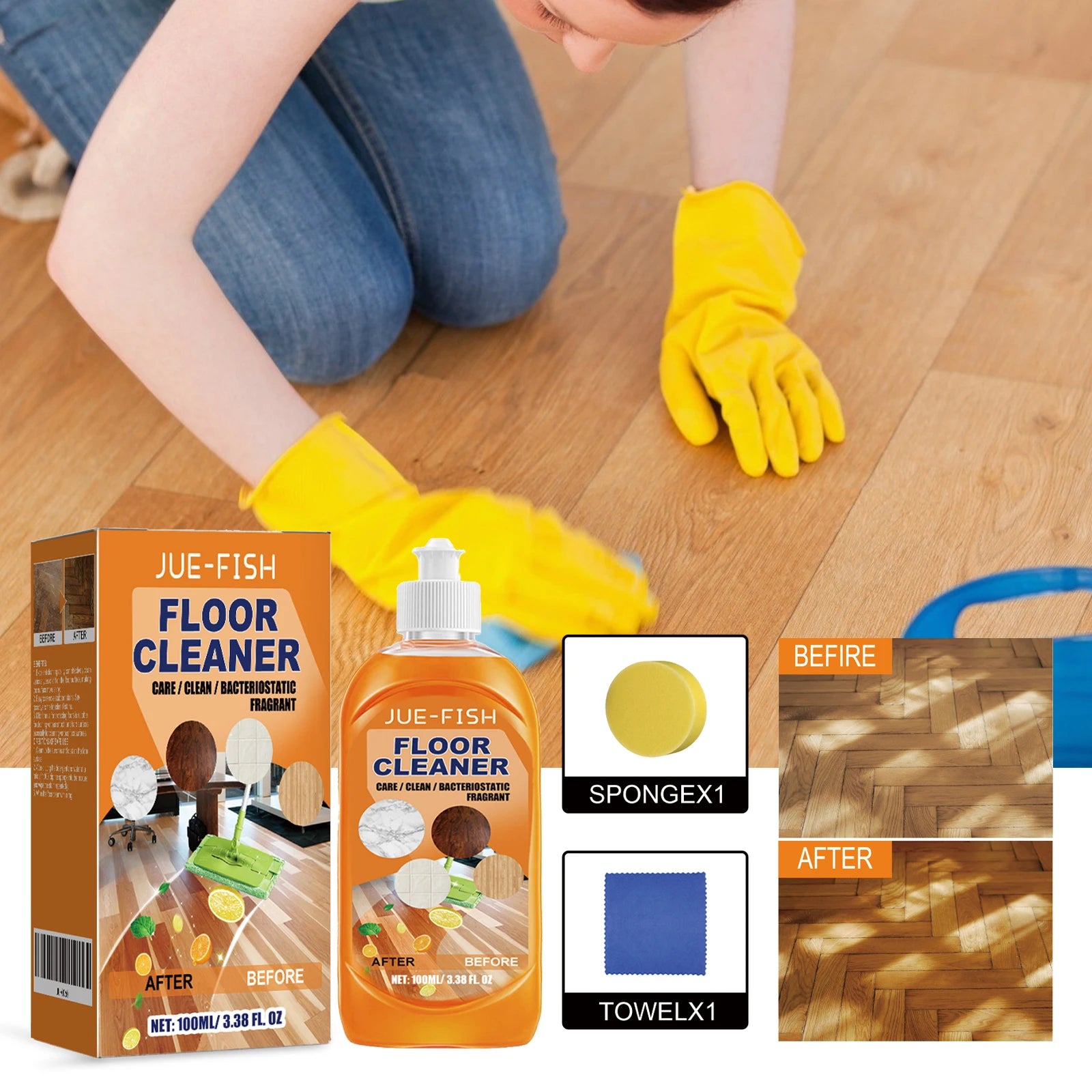 Jue Fish Floor Cleaner Set For Cleaning Descaling Cleaning Wooden Floors Polishing Brightening Ceramic Tile Cleaner Mild & Safe Oasis Select