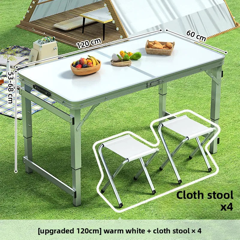 Folding table portable outdoor camping stall night market barbecue table aluminum alloy folding picnic table simple dining table Oasis Select White 120cm 4 stool