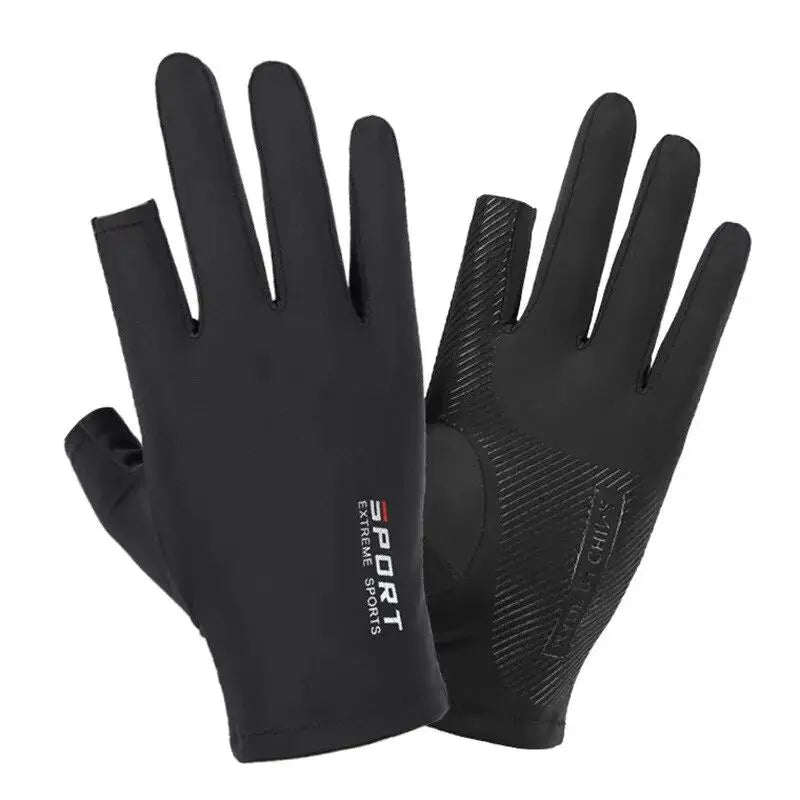 Ice Silk Halffinger Cycling Gloves for Men and Women Outdoor Sports Fitness Driving Fishing Highelastic Comfortable Oasis Select Black 2pcs