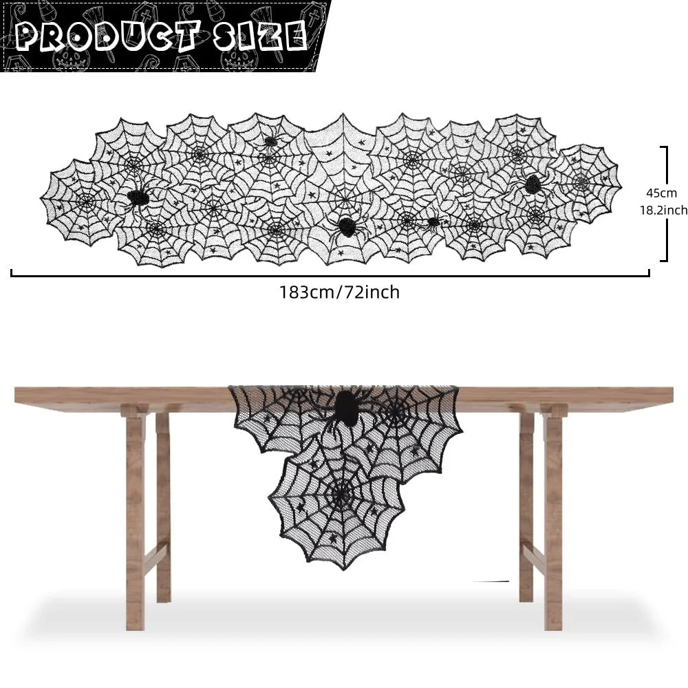 1pc Halloween Decoration Table Runner,Spider Web Black Lace Table Runner for Kitchen Dinner Table,Halloween Decoration Indoor Oasis Select small