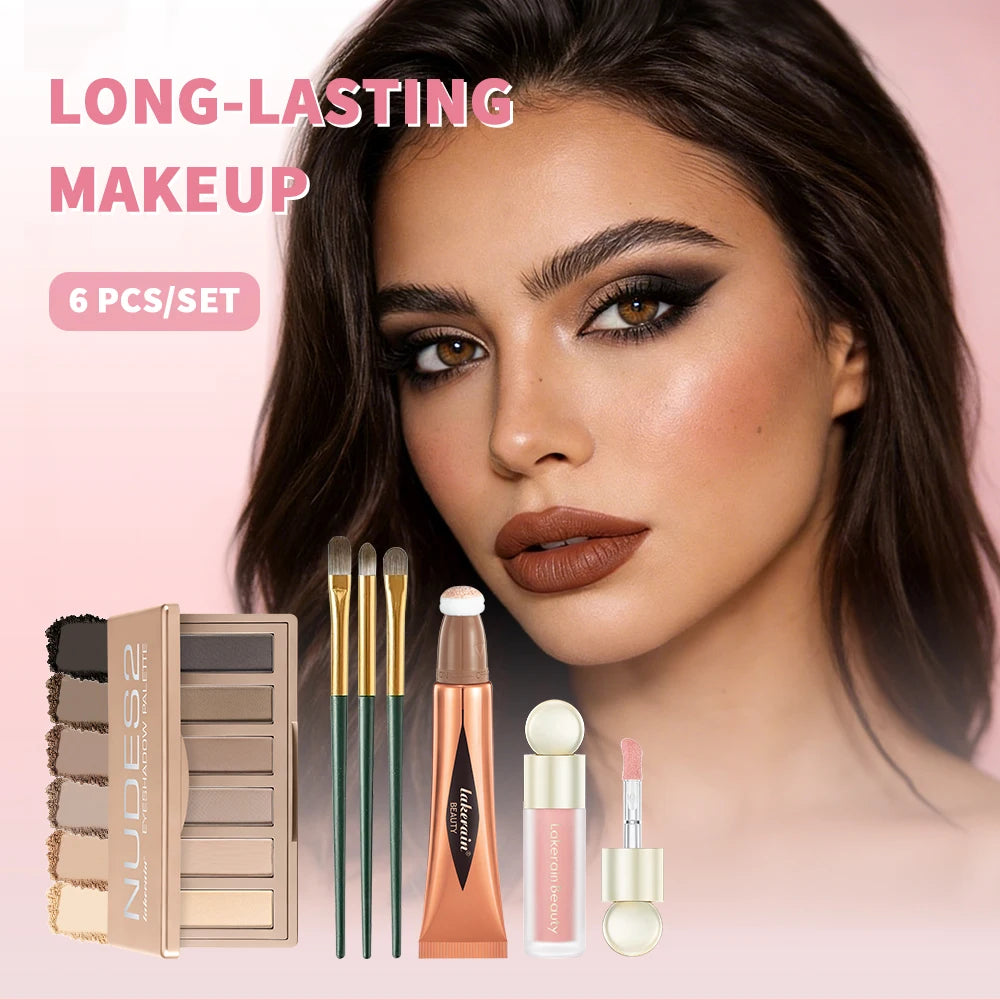6pcs Face Makeup Set With Liquid Blush Highlight Contour Stick And Eyeshadow Palette Long Lasting Pigment Women Beauty Cosmetics Oasis Select
