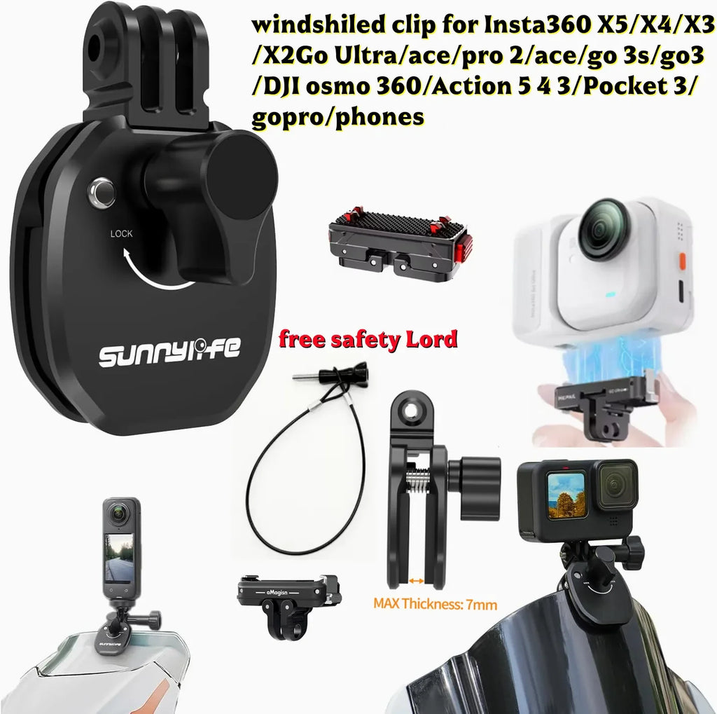 Motorcycle Windshield Mount Clamp for GoPro, DJI & Insta360