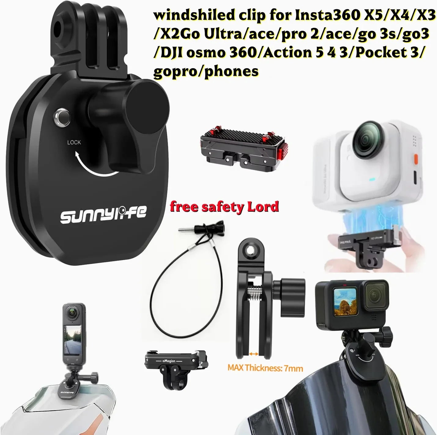Motorcycle Windshield Mount Clamp for GoPro, DJI & Insta360