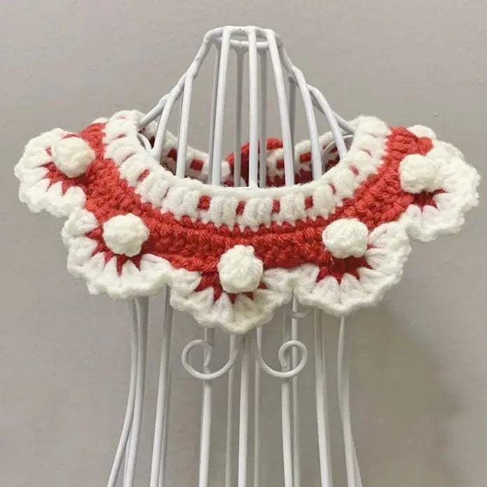 Cat Scarf Dog Bib Snow White Knitted Pet Accessories Collar Wool Collar Flower Bow Tie Dog Saliva Towel Oasis Select Red white color size