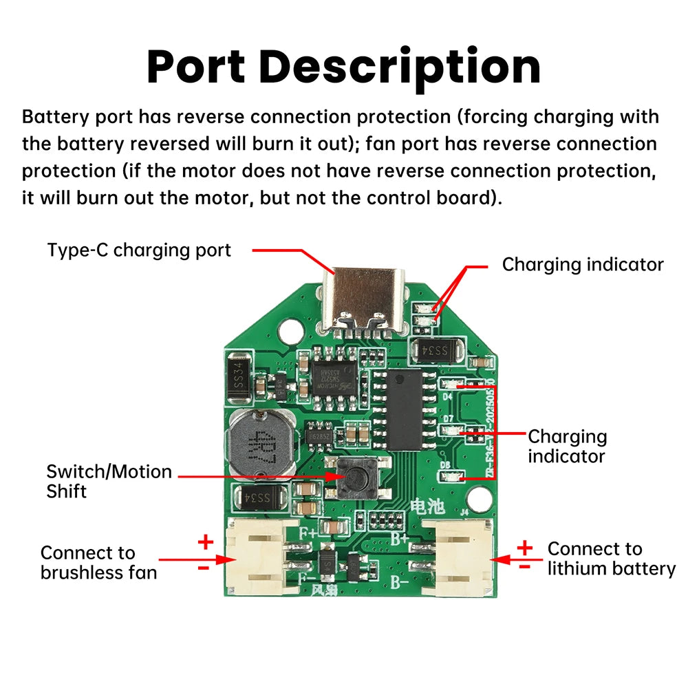 Universal 3/4 Speed Small Fan Control Board Micro Rechargeable Circuit Board Charging Module USB Type-C Oasis Select