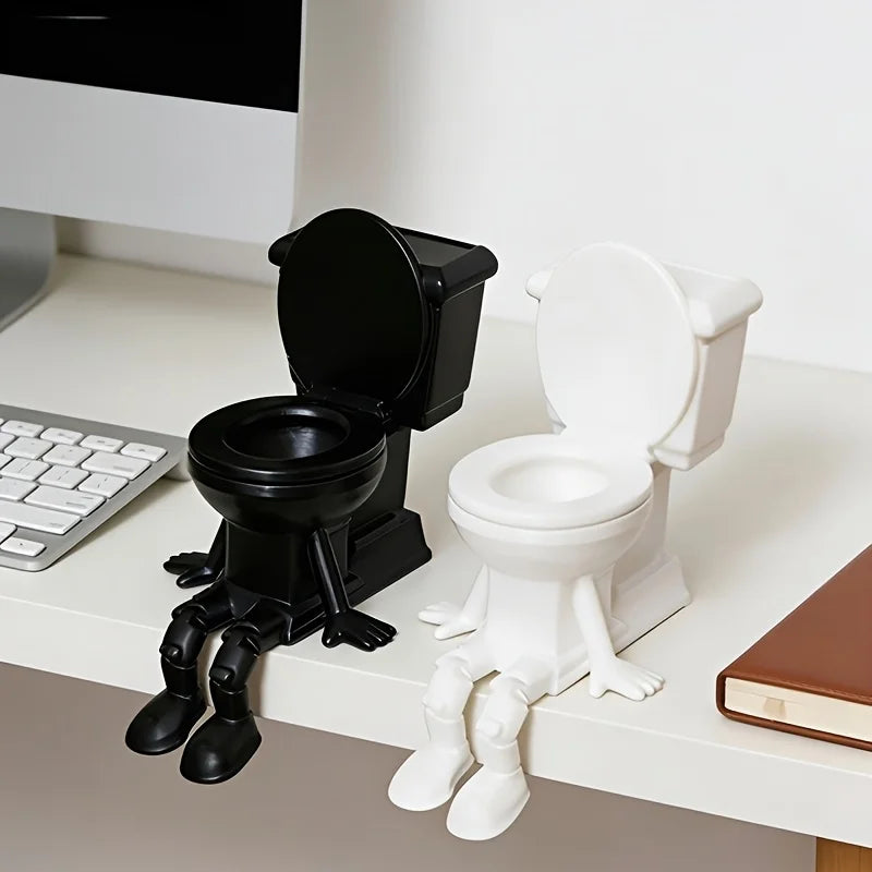 Funny Sitting Toilet Figurine Shelf Sitter with Arms Legs Novelty desktop Ornament decoration for Bedroom Prank Collectorag Gift Oasis Select