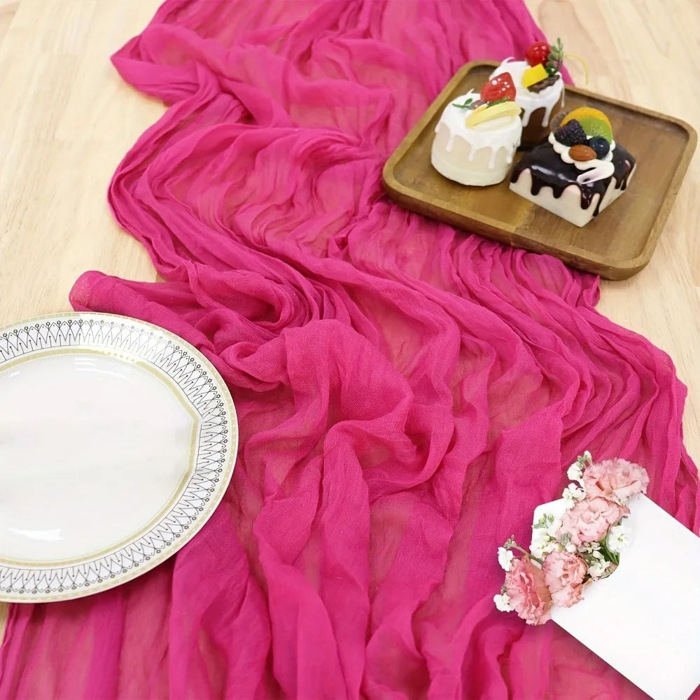 Crepe Table Runner Pleated Polyester Washable 180/300/400cm