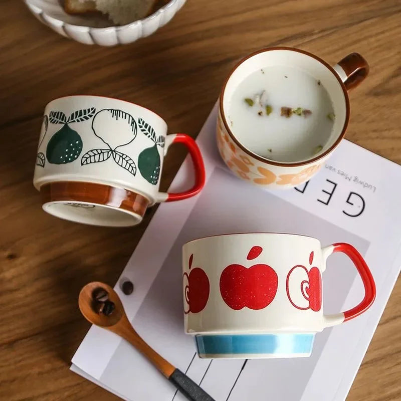 300ml Japanese Flower Coffee Mug Set Retro Ceramic Milk Oats Mug Office Water Handgrip Cup Kitchen Party Drinkware Set Oasis Select