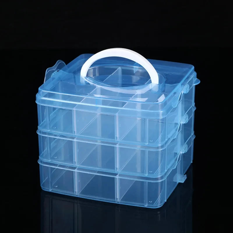 3 Tier 18-Grid Transparent Adjustable Stackable Compartment Slot Plastic Storage Box For Organizing Toys Jewelry Accessories Oasis Select 2pcs Blue