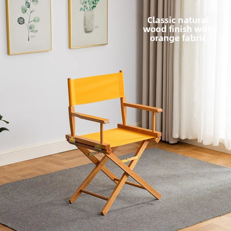 Beech director chair portable solid wood folding chair outdoor leisure chair makeup chair outdoor sketch chair bar chair fishing Oasis Select Orange Cloth N