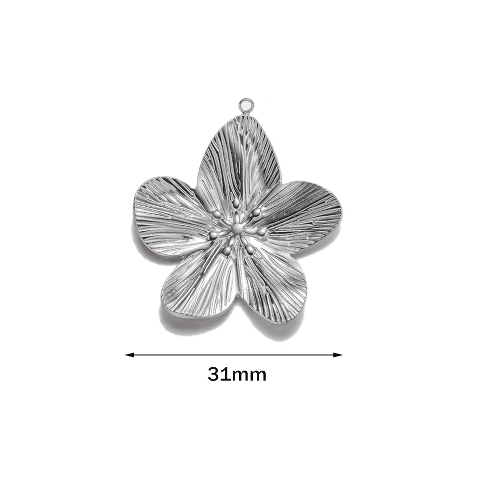 5pcs Large Stainless Steel Flower Charms Pendants Bulk for DIY Necklace Earring Bracelet Jewelry Crafts Making Accessories Oasis Select Steel 31mm