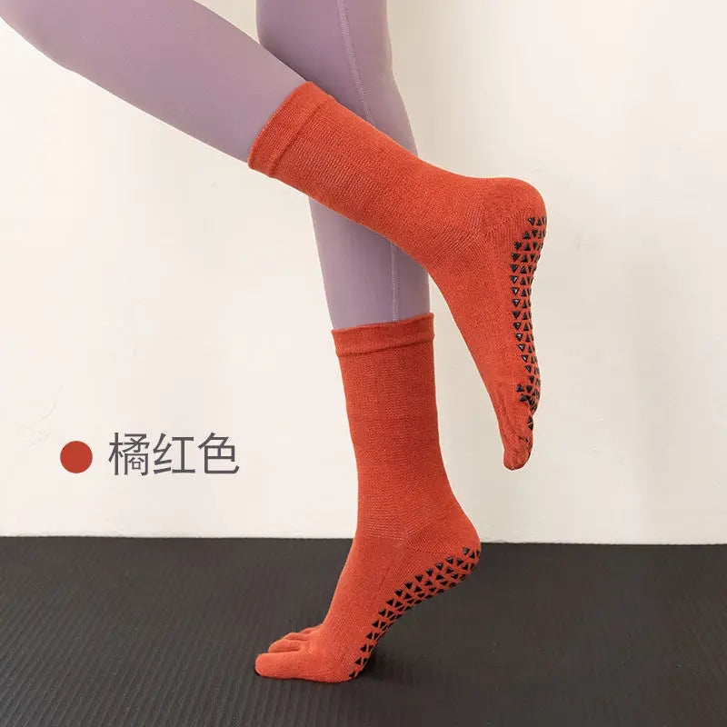Yoga Socks Professional Non-slip Universal Indoor Sports Fitness Dance Socks Pure Cotton Sweat Absorbing Pilates Socks for Women Oasis Select orange