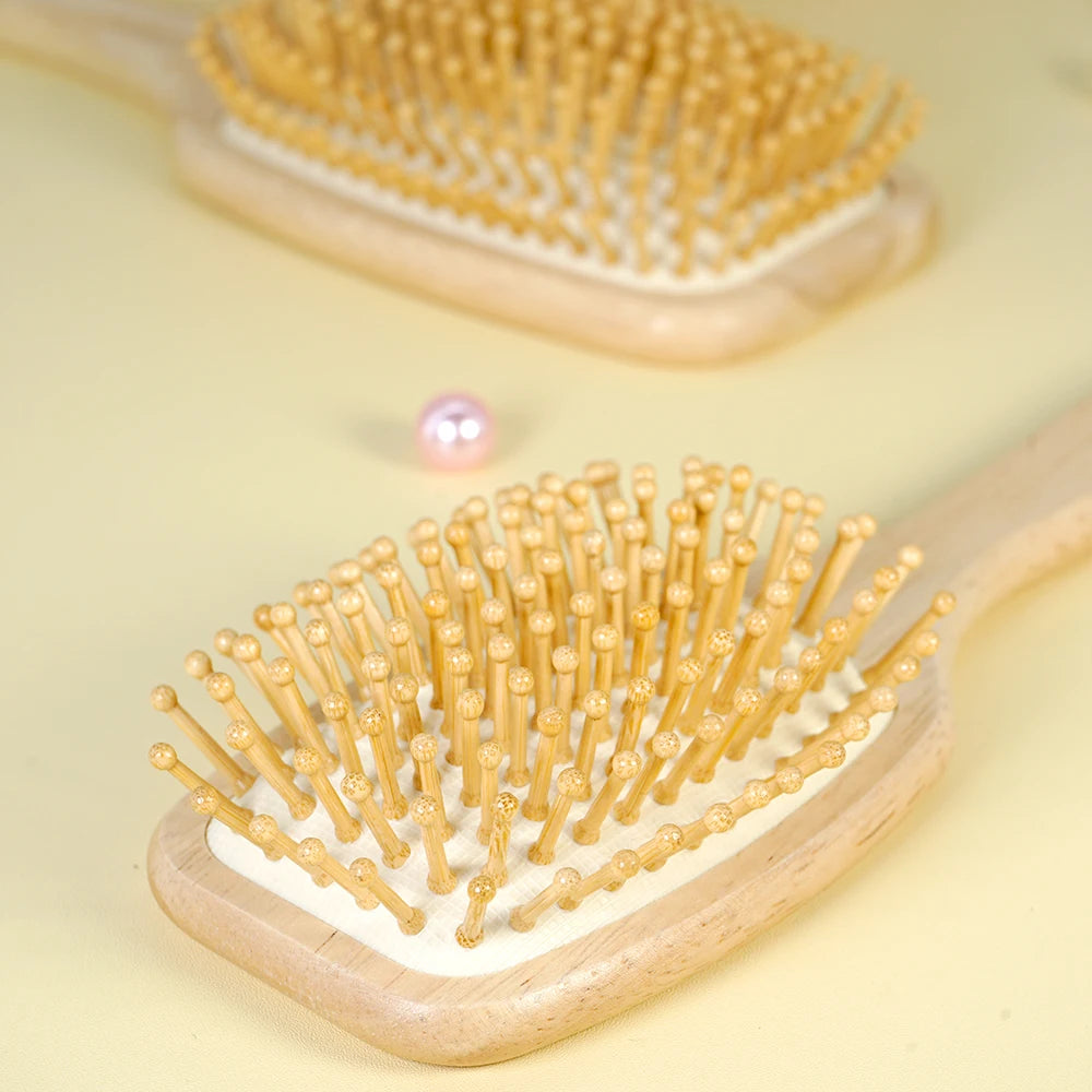 Natural Bamboo Paddle Comb Air Cushion Comb Scalp Massage Anti-static Tangle Free Comb Special For Real Hair Wigs Oasis Select